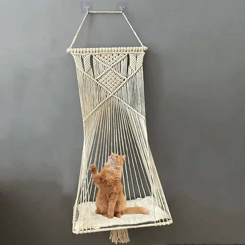 Miniatura 3 de Doralus - Cama para gato tipo hamaca de macramé, columpio cama para gato, jaula de cuerda de algodón colgante para gato, casa para gatos, juguete