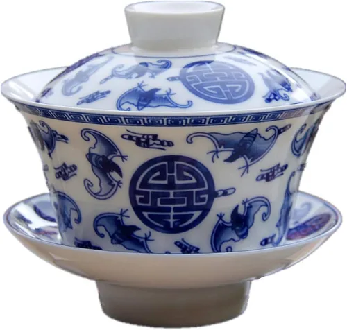 Moyishi Juego de té de porcelana china Gaiwan Floral Dragon Tradition Sancai Tea Cup Tea Cup Tea Set Mejor Regalo (diseño de murciélago)