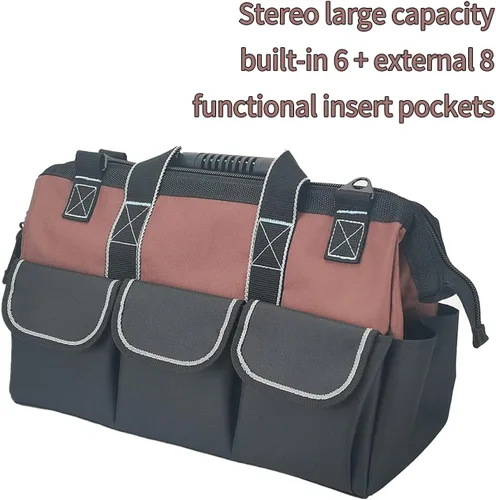 Miniatura 3 de Garden Tools Bag 16 Inch Wide Mouth Tool Bag with Molded Base and Plastic-Padded Inside Pockets for Tool Storage, 600D Polyester Fabric, Brown