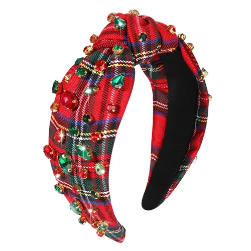 Miniatura 13 de boderier Diademas de Navidad para Mujeres Diadema de Árbol de Navidad con Cuentas Diadema Ancha Anudada de Cristal Accesorios para el Cabello