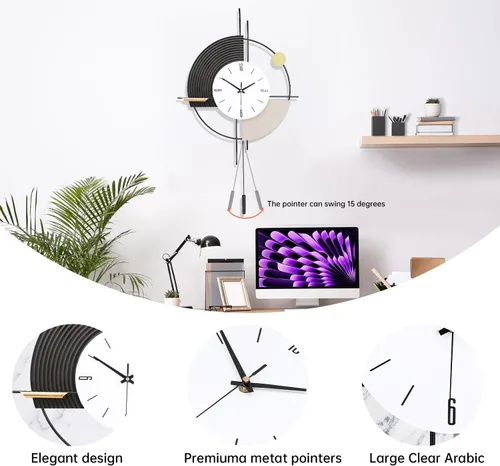 Miniatura 3 de Reloj de pared con péndulo, silencioso, de calidad de cuarzo, operado con batería, reloj de pared grande para decoración de sala de estar, cocina