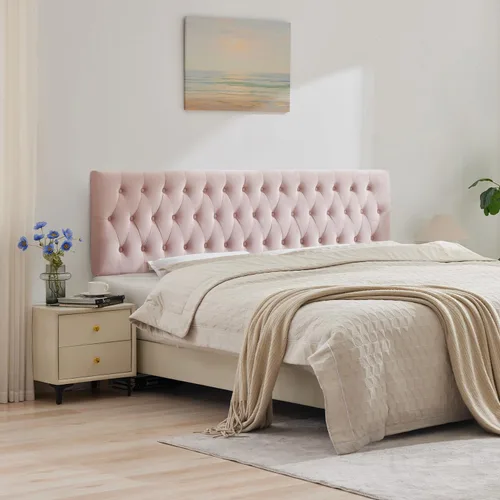Miniatura 12 de Kingfun Cabeceras con diseño moderno de botones, cabecera de cama tapizada y acolchada de tela de lino premium, cabecera de madera maciza ajustable