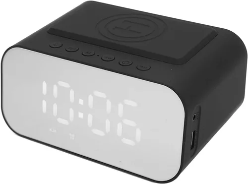 Miniatura 8 de Yunseity Altavoz Bluetooth con reloj despertador, cargador de carga rápida de 15 W, radio FM, temporizador de sueño, 3 niveles de brillo ajustable