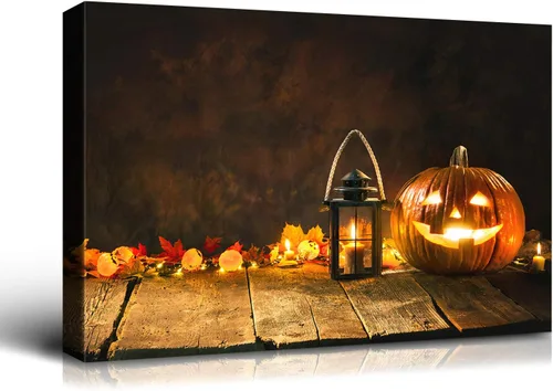 Miniatura 31 de Denozer - Pintura artística de pared de Halloween, impresión artística sobre lienzo para dormitorio, sala de estar, decoración de pared del hogar