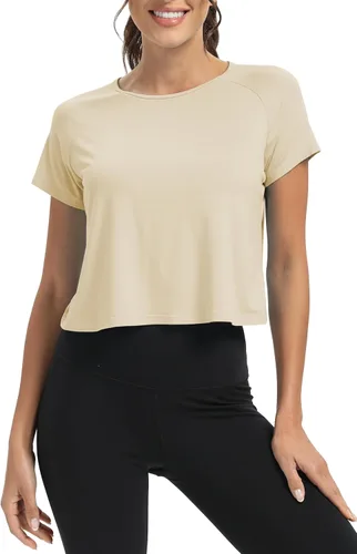 Miniatura 2 de Mippo Camisetas de entrenamiento para mujer, recortadas, con espalda dividida, atléticas, para gimnasio, ejercicio, ajuste holgado