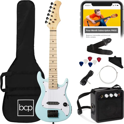 Miniatura 9 de Best Choice Products - Kit de guitarra eléctrica infantil de 30 pulgadas para principiantes con amplificador de 5W, correa, funda, cuerdas y púas