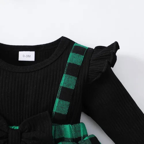 Miniatura 3 de OPAWO Vestido de niña recién nacida con volantes de encaje de manga largacorta, vestido de niña de flores, mameluco acanalado para otoño e invierno