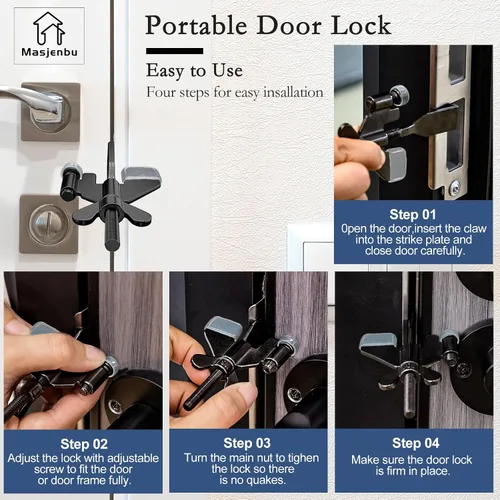 Miniatura 7 de Paquete de 1 cerradura de puerta portátil ajustable, cerraduras de puerta de hotel para viajeros, prevención de entrada no autorizada, tapones