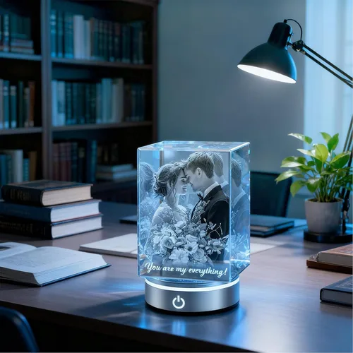 Miniatura 2 de Foto de cristal 3D personalizada, regalos de fotos de Navidad personalizados para mujeres, esposa, mamá, papá, ella, él Foto láser grabada al