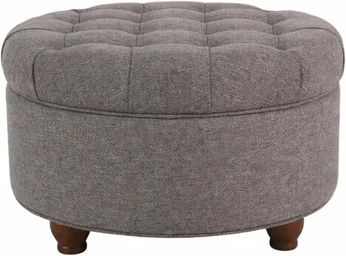 Miniatura 19 de HomePop Decoración del hogar Otomana redonda de terciopelo copetudo con botones Otomana con almacenamiento para sala de estar y dormitorio