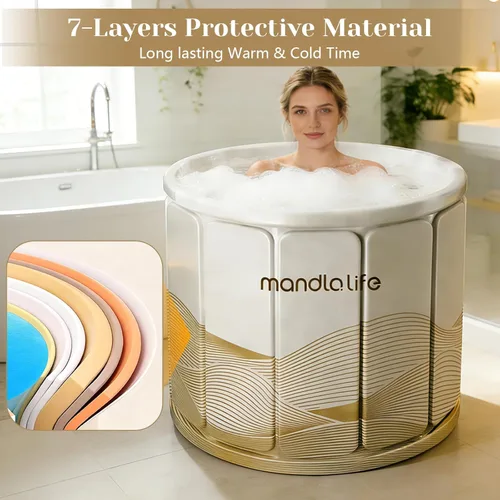Miniatura 4 de Bañera portátil para adultos, bañera plegable independiente para ducha, bañera de hielo caliente con material grueso multicapa para mantener