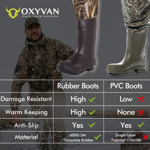 Miniatura 3 de Vadeadores para caza de pato con botas de goma aisladas de 600G, neopreno con camuflaje Realtree MAX-7, vadeadores de pesca hasta el pecho
