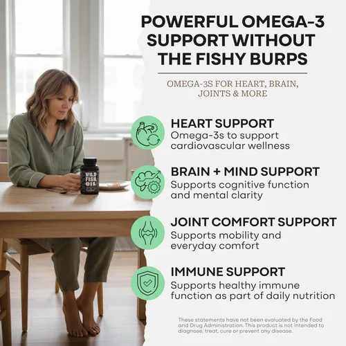 Miniatura 3 de Suplemento de aceite de pescado silvestre Omega 3 con DPA, DHA y EPA Wild capturado en Estados Unidos, eructos menos, sin OMG, sin gluten y probado