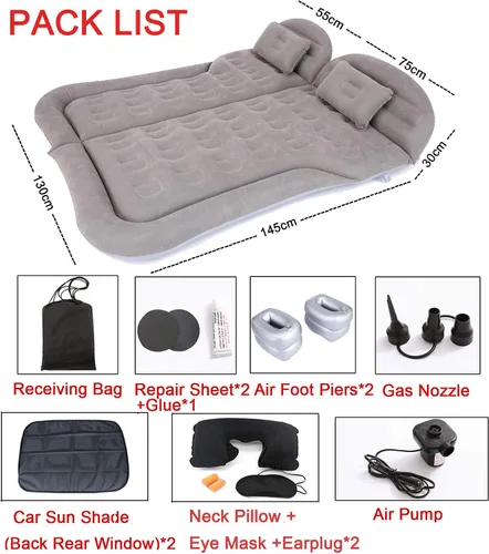 Miniatura 3 de Onirii - Colchón de aire inflable para SUV, colchón de aire para coche con acolchado grueso, cama de aire para camping y viajes con 2 almohadas