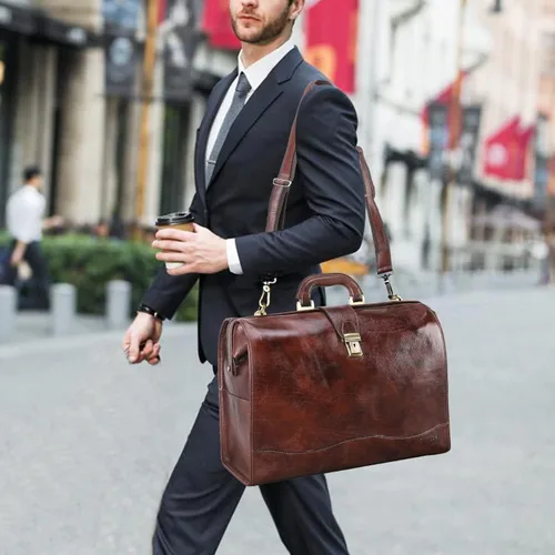 Miniatura 3 de Banuce Maletín de cuero vintage para hombres con cerradura para laptop de 15.6 pulgadas, bolsa de médico, funda rígida para adjuntar, Marrón