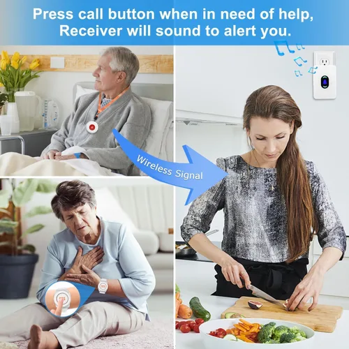 Miniatura 2 de Daytech Botón de llamada del localizador del cuidador para ancianos en el hogar Sistema de alerta de enfermera para pacientes mayores 2 receptor 3
