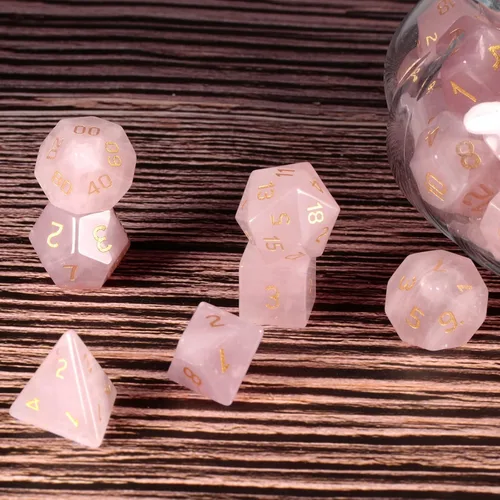 Miniatura 6 de Nupuyai Juego de dados poliédricos D&D de cristal de cuarzo rosa curativo con caja para Calabozos y Dragones, juego de 7 dados de mesa para RPG MTG
