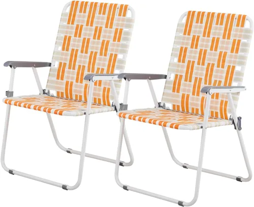 Miniatura 12 de Outvita Juego de 2 sillas de césped de malla para patio, sillas plegables de metal para patio, sillas estables de acero al aire libre para camping