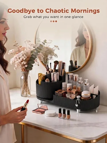 Miniatura 5 de Organizador de maquillaje giratorio, Estuche de exhibición de cosméticos de gran capacidad, fácil de guardar todos tus productos de maquillaje, al