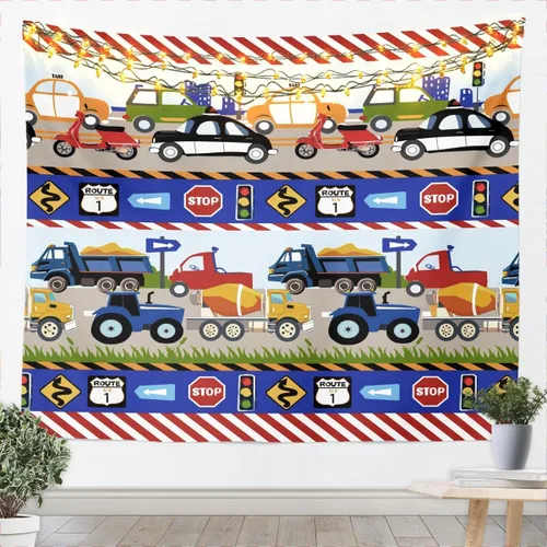 Miniatura 3 de Tapiz de dibujos animados para niños, equipo de vehículos de construcción, bonitos tapices de pared para niños, niñas, adultos, camión y tractor