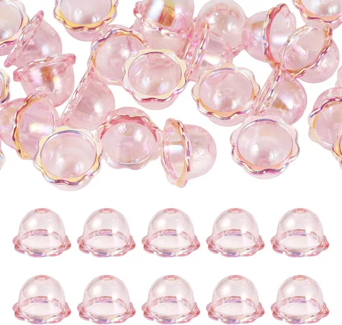 Miniatura 43 de FASHEWELRY 10 piezas Tapas de Flores de Vidrio Hechas a Mano Cuentas Florales de Cristal Transparentes en Forma de Trompeta Espaciadores de Flores a