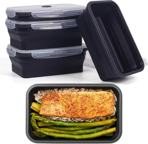 Miniatura 34 de Recipientes plegables extra grandes para almacenamiento de alimentos con tapa y ventilación de aire, 58 oz, paquete de 4, recipiente plegable XL