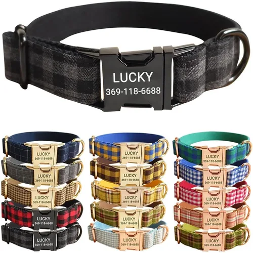 Miniatura 14 de PETDURO Collar de Perro a Cuadros Personalizado Verde Manzana - Nombre y Número de Teléfono Grabados en Hebilla de Metal Oro Rosa - Personalizado