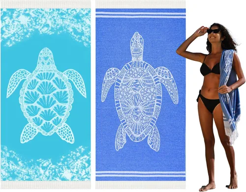 Miniatura 25 de Widdonen Toalla de playa turca fina, ligera, de secado rápido, absorbente, de algodón, para baño, piscina, toallas de natación, extra grandes, sin