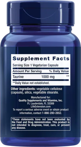 Miniatura 6 de Life Extension Glicina 1000 mg, Promueve la Relajación y el Sueño Saludable & Taurina, Suplemento de Aminoácido de Taurina Pura, Salud del Corazón