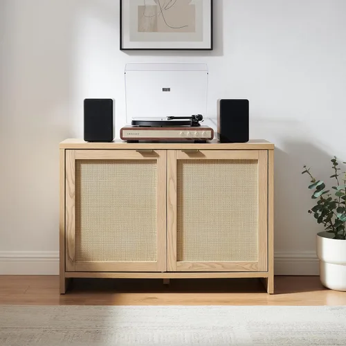 Miniatura 9 de Crosley Furniture Kenji - Armario para tocadiscos con almacenamiento de vinilo, soporte multimedia, organizador moderno para el hogar