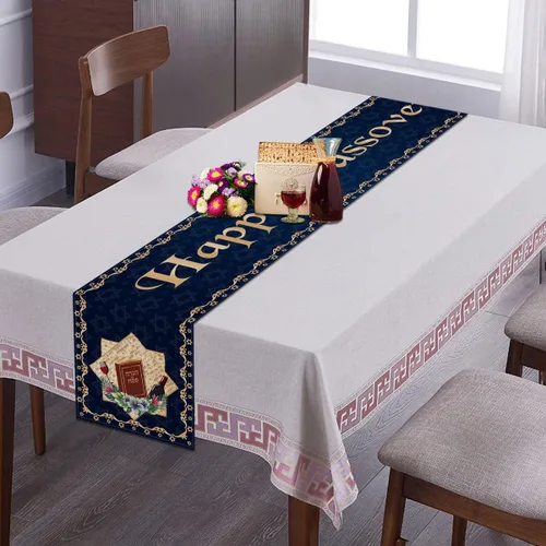 Miniatura 7 de Camino de mesa de feliz Pascua Pesaj Estrella de David Festival Judío Festividad Fiesta Hogar Cocina Comedor Mesa Decoración (13 x 72 pulgadas)
