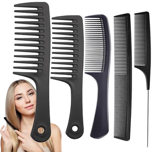 Miniatura 9 de Peines de pelo para mujeres y hombres, peine de dientes anchos grandes, dientes finos, peine de cola de rata, juego de peines para desenredar