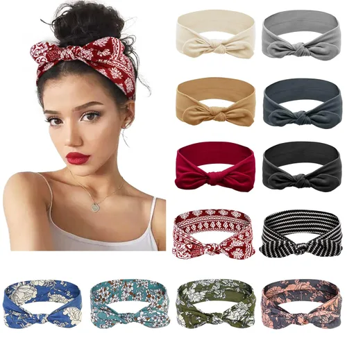 Miniatura 8 de Huachi - 12 unidades de diademas con lazo para mujer, pañuelos para la cabeza, bandas para el cabello anudadas, orejas de conejo, turbantes