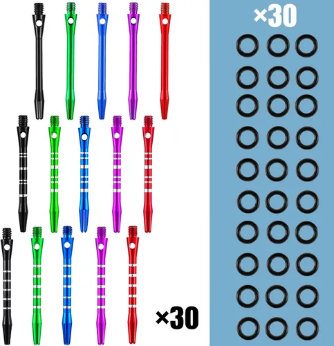 Miniatura 2 de Leitee 30 ejes de dardos de aluminio para puntas de acero de 1.969 in y 2.087 in, accesorios de dardos con 30 anillos de goma, 120 vuelos de Varios