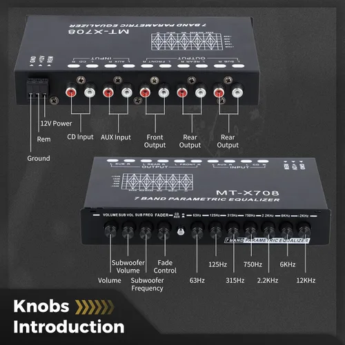 Miniatura 4 de Ecualizador de audio para automóvil de 7 bandas, ecualizador gráfico de audio para automóvil, ecualizador de automóvil con salidas delanteras