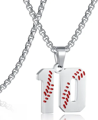 Miniatura 58 de SKQIR Colgante de número de jersey de béisbol para hombres y niños - Cadena de acero inoxidable para atletas - Negro