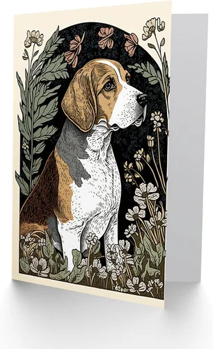 Artery8 Beagle Dog with Daisies - Tarjeta de felicitación sellada de cumpleaños con diseño de margaritas, diseño moderno y sobre en blanco en el