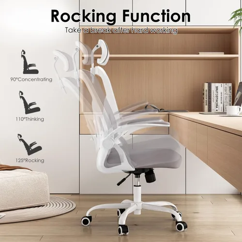 Miniatura 4 de Ergonomic Office Chair, Home Desk Chair with Adjustable & 30° Rotating Headrest, Vertical Adjustable Lumbar Support, Breathable Mesh Back, Elastic