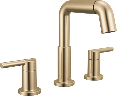 Delta Nicoli - Grifo de baño de oro cepillado con rociador, grifo de fregadero de baño de 8 pulgadas con 3 agujeros y rociador extraíble, desagüe de