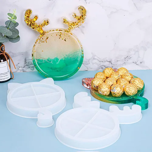 Miniatura 4 de Surakey Bandeja de silicona para gatos de Navidad, 1 molde de bandeja de resina, moldes de resina epoxi de silicona, posavasos para gato, alce