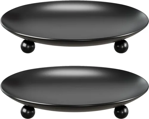 Portavelas negros para velas de pilar, juego de 2 platos de velas de metal prémium para velas LED o de cera, soporte decorativo para velas de pilar