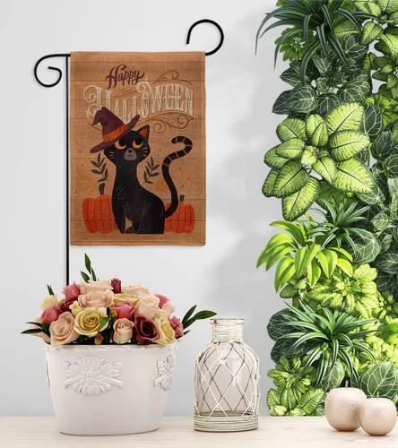 Miniatura 9 de Breeze Decor Juego de bandera de arpillera de gato brujo, decoración de calabaza, decoración de calabaza para otoño, Halloween, Halloween, bruja