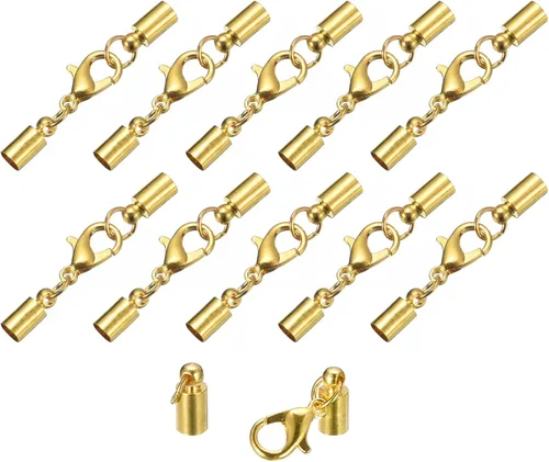 Miniatura 53 de uxcell Juego de 10 tapas de cuero de 0.315 in con cierres de pinza de langosta, terminadores de barril para hacer pulseras de cuero, tono bronce