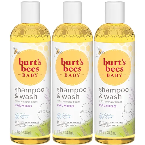 Burt's Bees Champú para bebés y gel de baño con lavanda, jabón calmante sin lágrimas, 98% de origen natural, 12 onzas líquidas (paquete de 3)
