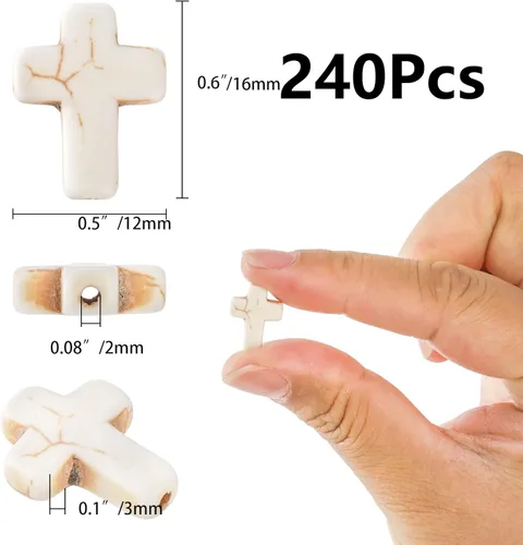 Miniatura 2 de Jucoan 240 cuentas espaciadoras de cruz blanca y turquesa gruesa, cuentas pequeñas con dije de cruz religiosa para pulseras, collares, rosario