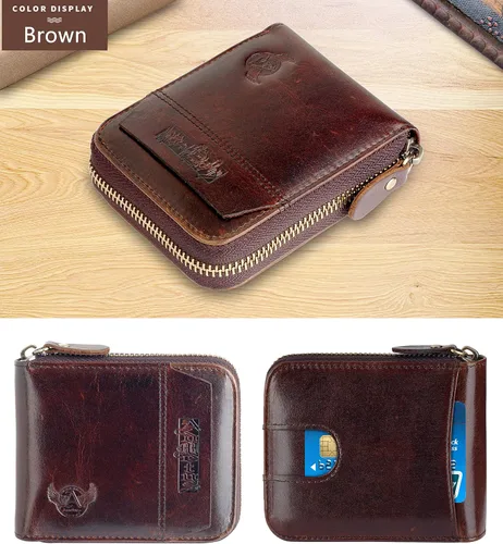 Miniatura 2 de Admetus - Cartera de piel auténtica para hombre con cremallera, plegable