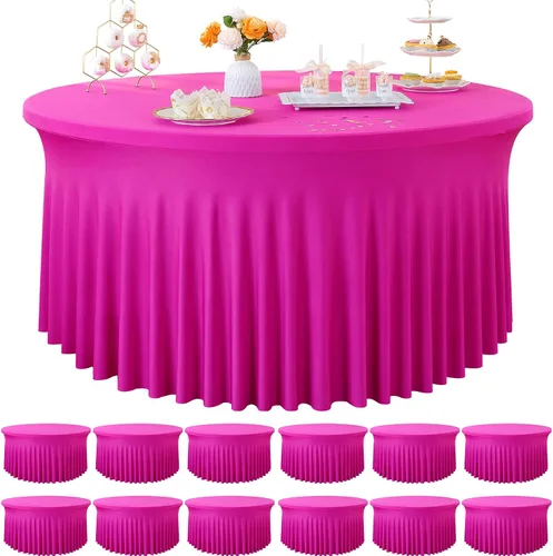 Miniatura 39 de Paquete de 6 manteles redondos de elastano azul bebé para mesa de 60 pulgadas, manteles elásticos de 120 pulgadas ajustables de 5 pies, manteles