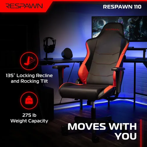 Miniatura 5 de RESPAWN 110 - Silla ergonómica para videojuegos – Silla de oficina de estilo carrera para computadora de escritorio con respaldo alto – 360º Rojo