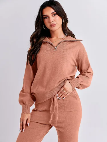 Miniatura 9 de ANRABESS Conjunto de dos piezas para mujer, suéter de manga larga y pantalones con cordón