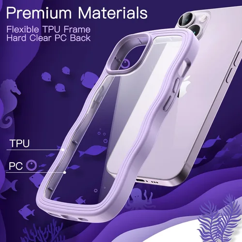 Miniatura 4 de JETech Bonita funda para iPhone 14 de 6.1 pulgadas, marco ondulado, forma rizada, a prueba de golpes, para mujeres y niñas, parte trasera